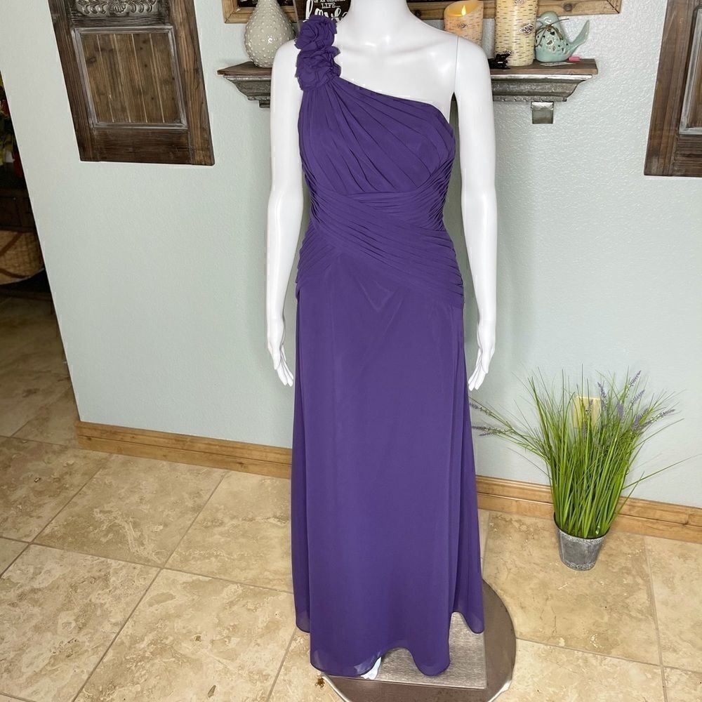 Davids Bridal Plum One Shoulder Chiffon Formal Bridesmaid Prom Dress Size 2 - Picture 14 of 15